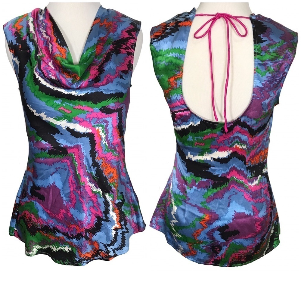 Anthropologie Plenty Tracy Reese Cowl-Neck 100% Silk Blouse Y2K Top Size P/XS